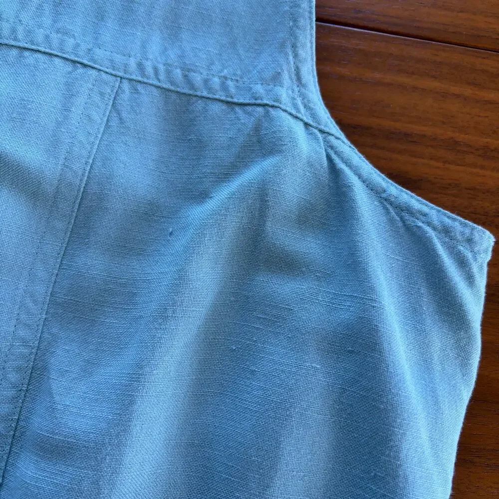 90s Vintage Anne Brooks Petite Linen Blend Sleeveless Button Up Blouse Size 14 - Picture 11 of 12